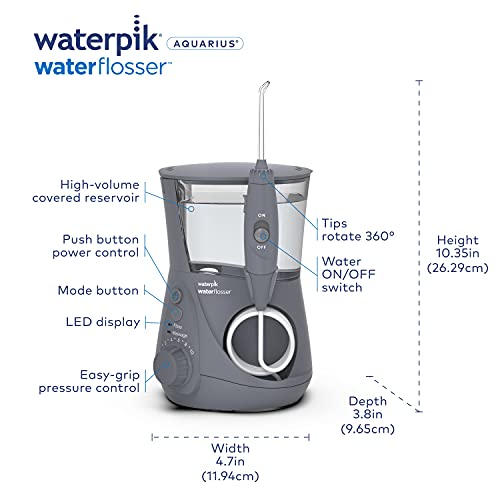 Waterpik Aquarius Water Flosser Professional For Teeth, Gums, Braces, Dental Care, Electric Power With 10 Settings, 7 Tips For Multiple Users And Needs, ADA Accepted, Gray WP-667 - Image 5