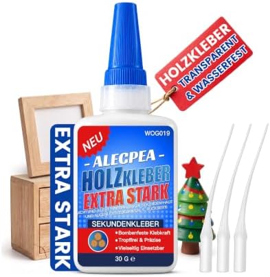 Holzkleber Extra Stark 30 G Set für Holz, Holzleim Transparent & Wasserfest | Flüssig Express Sekundenkleber, Kleber Reparatur MöBel,Wood,Diy,Innen,AußEnbereich.Glue Mit 3 PräZisio