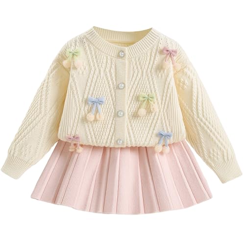 JiAmy Girls Cardigan Skirt Sets Toddler Knit Sweater and Skirt