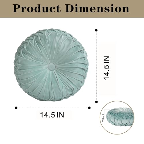 Image of HIG Set of 2 Aqua Ruched Velvet Round Throw Pillows - 14.5'' Decorative Pillows with Soft Polyester Filling for Couch, Bed, Living Room, Bedroom, or Dorm - Handmade, Stress Relieving, All-Season