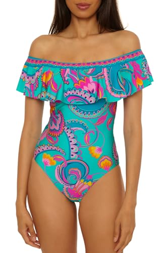 Trina Turk Mykonos - Women's Ruffle One Piece Swimsuit, Off Shoulder, Bathing Suits for Women, Multicolor, 8