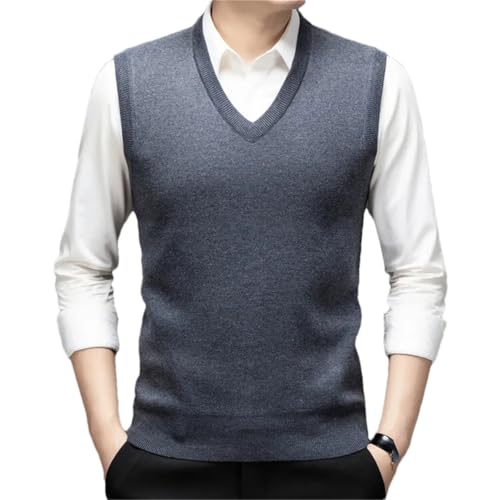 Men's Knitted Pullover Sweater V-Neck Sleeveless Business Casual Solid Color Outwear Tops