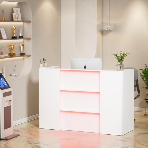 image for PAKASEPT Modern Reception Desk with LED Lights, 63 Inches Front Counte