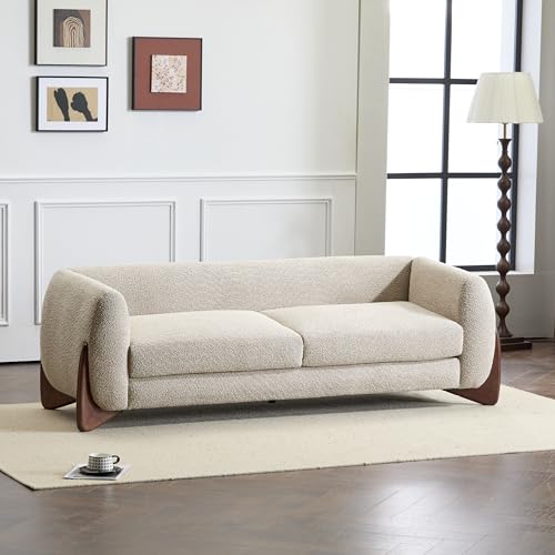 Christopher Knight Home Almab 82 Inches Sofa Couch, Cozy Boucle Upholstered 3-Seater Sofa, Wood Frame Couch, Comfy Couches for Living Room and Office, Modern Sofa, Lounge Seating, Almond