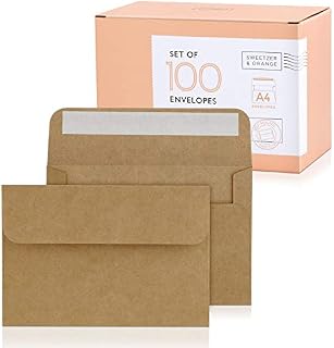 Sweetzer & Orange, A4 Brown Envelopes Self Seal. (4.25 x 6.25 in.) 100x Envelope and Box. Mailing Envelopes 4x6 Kraft 150gsm Self Sealing Envelopes, Blank 4x6 Envelopes for Invitations and Wedding