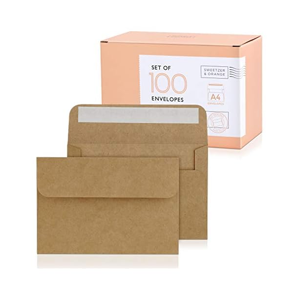 Sweetzer & Orange, Briefumschläge A4, selbstklebend, 10,8 x 15,9 cm, Kraftpapier, 150 g/m², 100 Stück, für Einladungen…