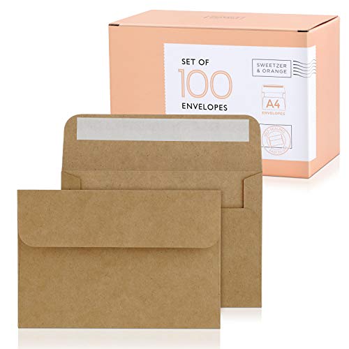 Sweetzer & Orange A4 Brown Self Seal Envelopes, 100 Pack, 4x6 Inches (4.25 x 6.25 in.), Kraft 150gsm, Blank Envelopes for Invitations, Wedding, and Mailing image 6