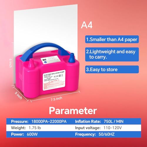Bomba eléctrica para globos, 110V 600W portátil con doble boquilla, inflador de aire para decoraciones de fiesta con herramienta para atar miniatura 5