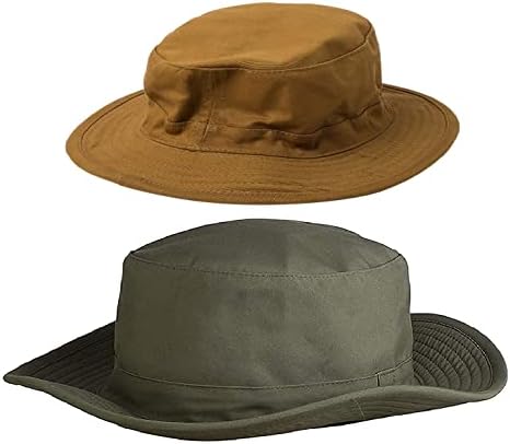 PrimeBox Cotton Beach Outdoor Bucket Sun Hat for Men Women Adult Teen Round Big Wide Brim Floppy Summer Sun Protection Pack of 2 Hat Green Brown Combo