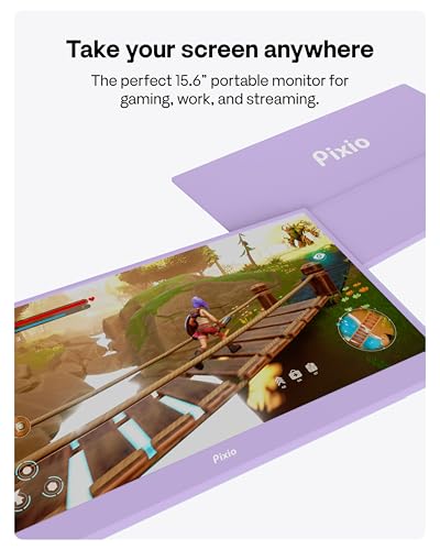 Image of Pixio PX160 Wave Purple Portable Monitor 15.6 inch 60Hz FHD 1080p IPS Panel HDR Screen Cover Stand USB-C HDMI Laptop Screen Extender Portable Monitor for Laptop, PC, Console, Phone