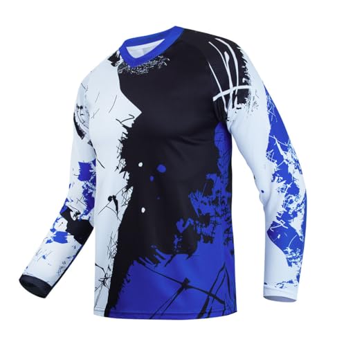 Youth Dirt Bike Jersey, Mountain Bicycle Cycling Shirt Kids for Motorcycle Motocross BMX Moto Mx Riding Workout Offroad Scooter Off Roading Downhill Racing Powersports,Blue YS