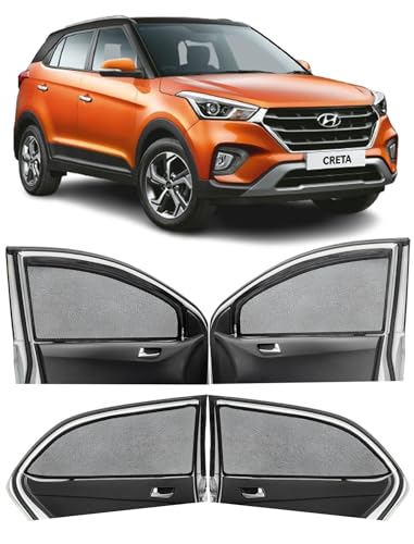 Image of Autofact Magnetic Car Sunshades Compatible with Hyundai Creta Old (2015 to 2020) (Set of 4) - Easy Installation, UV Protection, Keeps Car Cool (Front 2 with Zippers, Rear 2 Without Zippers)
