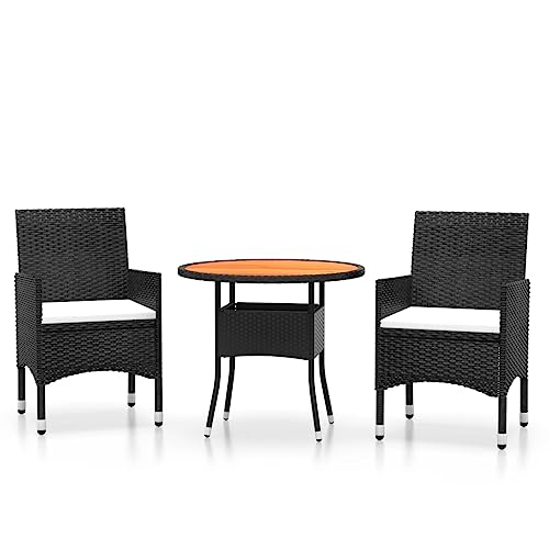 vidaXL Mobilier à Dîner de Jardin 3 pcs Mobilier de Salle à Manger de Terrasse Table et Chaises de Repas Salon de Jardin Patio Résine Tressée Noir