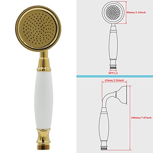 Traditional Telephone Style Brass Handheld Showerhead With 59Inch Hose Gold Finish - Antique Shower Head Replacement No Wand Holder, Vintage Hand Shower Spray With Ceramic Handle #TOP2