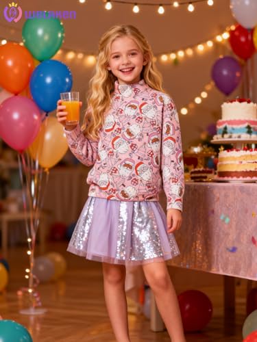 Image of WELAKEN Girls Sweater Colorful Patterned Crewneck Long Sleeve Knit Pullover