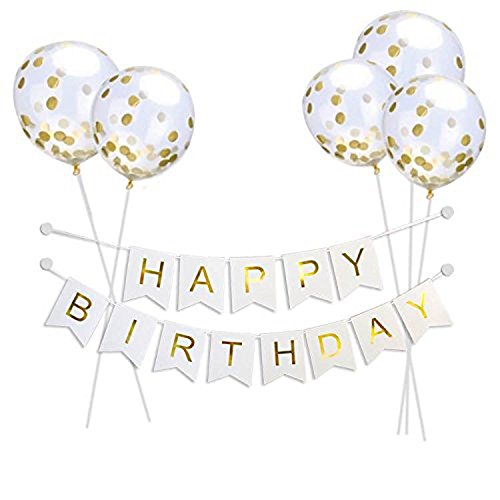 VANVENE Willaire Happy Birthday Banner &5 Pieces Gold Confetti Balloons Party Balloons with Golden Paper Confetti Dots for Birthday Party Decorations Wedding Decorations and Proposal