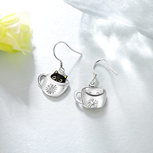 Black Cat Earrings 925 Sterling Silver Cute Aninmal Earrings Jewelry Gifts for Women3