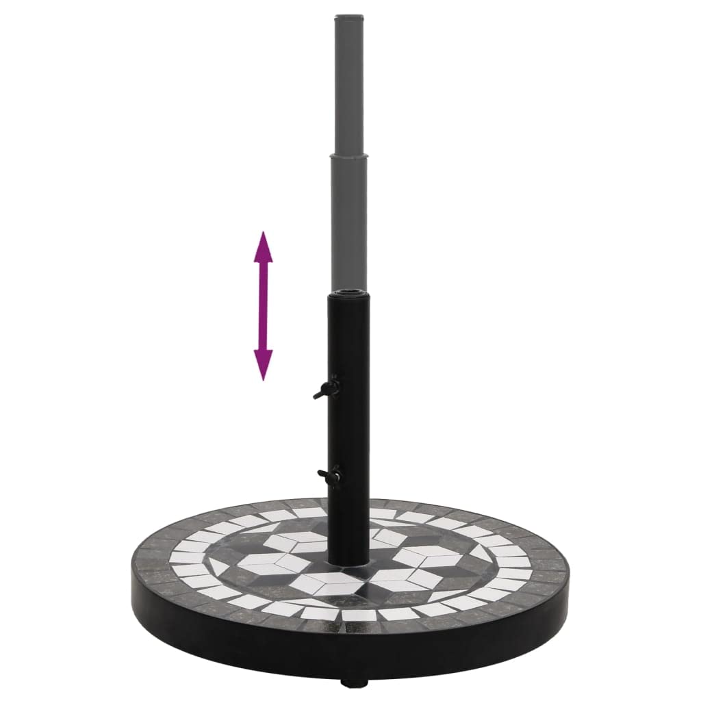 Portaombrelloni rotondo nero bianco 12 kg, robusto supporto per ombrellone Patio in ferro con superficie in ceramica, supporto per ombrellone da esterno regolabile per giardino, terrazza e balcone