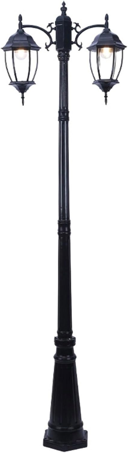 87" Outdoor Lamp Post Light, Dusk to Dawn Waterproof Street Lighting, Waterproof Double Head Anti-Rust Aluminum Lantern Fixture for Backyard Driveway Garden Patio (Black)
