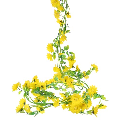 QUARKZMAN Artificielles Marguerites Fleurs Guirlande Vigne Soie Fleurs Sauvages Guirlande Fausses Suspendues Fleurs Vertes Feuilles pour Mur Fête Mariage Arche Maison, Jaune