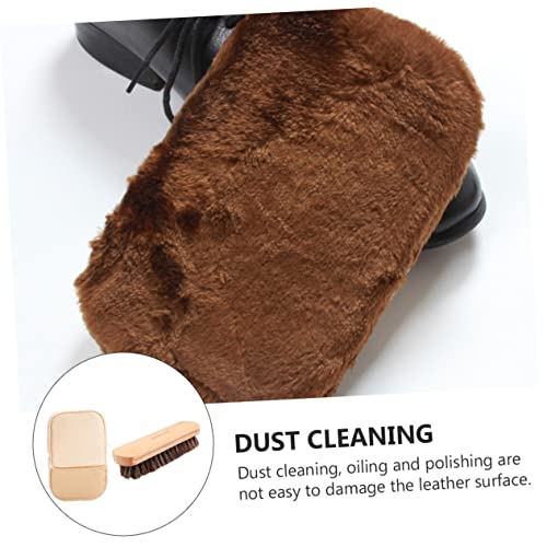 Gririw 2Pcs Leather Care Set Cleaning Kits Gloves For Cleaning Horsehair Shoe Brush Leather Sofa Maintenance Tools Leather Polish Dauber Plush Mitt And Car Interior Cleaning Tools Wooden #TOP2