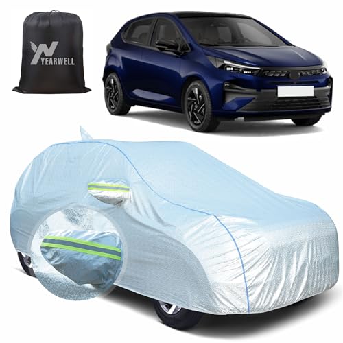 Image of Car Body Cover for Tata Altroz, 100% Waterproof, Heat-Resistant with Mirror & Antenna Pockets, Soft Cotton Lining, Triple Stitched, Piping & Reflector (Reflective Silver)
