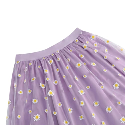 Flowers Embroidery Tulle Midi A-Line Skirt Women's Elastic Waist Flowy Beach Skirts 2025 Trendy Vacation Skirts3