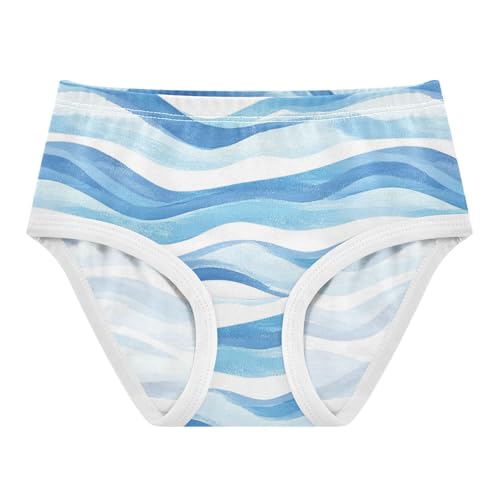 ZZKKO Watercolor Blue Sea Wave Girls Underwear Toddler Panties for Girls Comfort Brief Size 2-8T