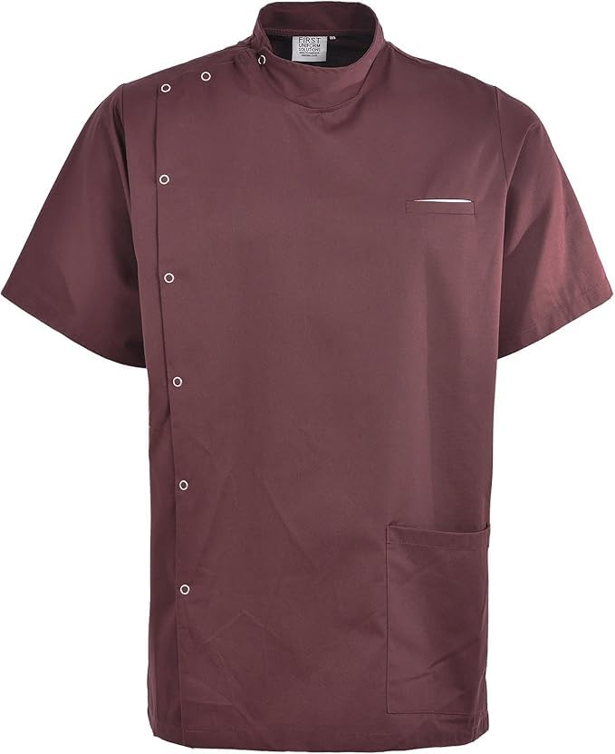 New Model UK Men Asymmetric Uniform SโXXL | Mandarin Collar Healthcare Tunic | Professional Salon Spa Medical Workwear | Multicolor (Mehroon, XL)