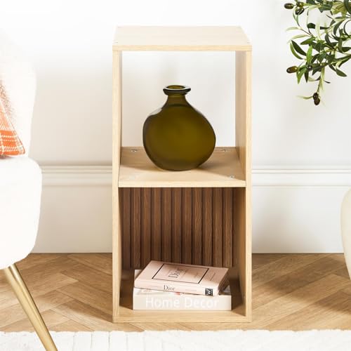 OHS 2 Tier Cube Bookcase Open Shelf, Dallas Wooden Cube Storage Unit Freestanding Shelving Display Book Shelf Storage Unit for Living Room Bedroom Office Furniture, Natural