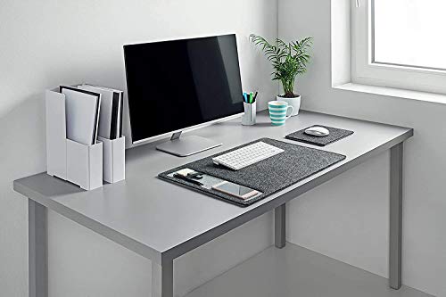 Image of House of Quirk Felt Desk Pad Laptop Keyboard Mouse Pad with Paper and Pen Pocket for Desktops (Dark Grey) 60x40cm