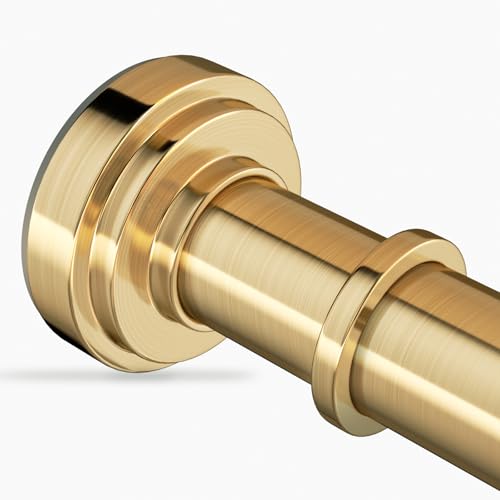 Gold Shower Curtain Rod 36-98 Inch(3-8.17ft) Never Rust Non Slip No Drilling Spring Tension Shower Rod, Adjustable Curtain Rod for Bathroom Window Patio