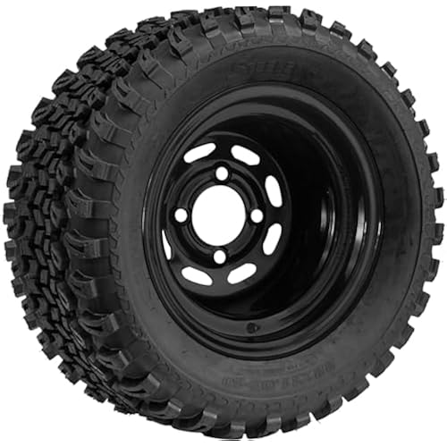 10" Black Steel Golf Cart Wheels and 22"x11"-10" All Terrain Golf Cart Tires - Set of 4