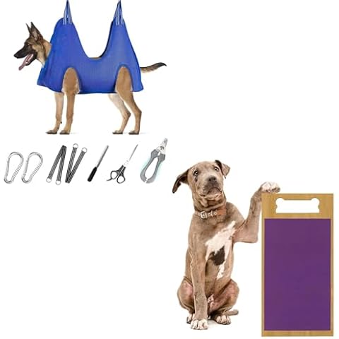 Pet Grooming Hammock with Dog Scratch Pad/Nail Clippers/Nail Trimmers/Grooming Scissors, Dog Grooming Harness for Nail Trimming, Pet Grooming Sling Helper Cover
