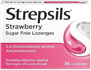 Strepsils Strawberry Sugar Free Lozenges x 36, for Sore Throat
