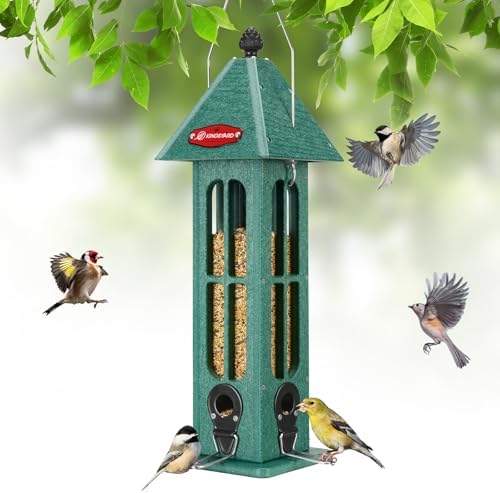 Recycled Plastic Bird Feeders That Will Transform Your Garden Experience 5 Kingsyard Rainproof Bird Feeder for Outdoor Hanging, 3 lbs Large Recycled Plastic Wild Bird Feeder with 4 Metal Ports, Garden Yard Decorations for Cardinal Finch, Green