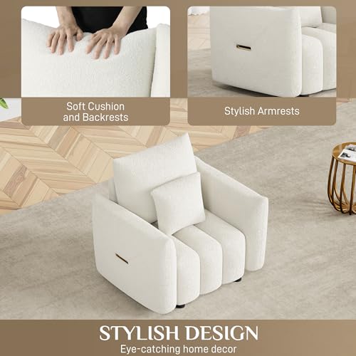 Image of OUYESSIR 38 inch Modern Accent Single Sofa Chair, Comfy Deep Seat Teddy Living Room Chair, Leisure Boucle Reading Sofa Arm Chair for Bedroom, Office, Apartment, Beige