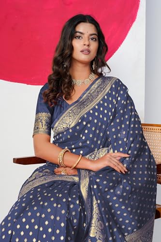Image of Subham Saree for Woman Silk Cotton Kanjivaram | Soft Daily Wear Golden Zari Sari with Jacquard Blouse Piece