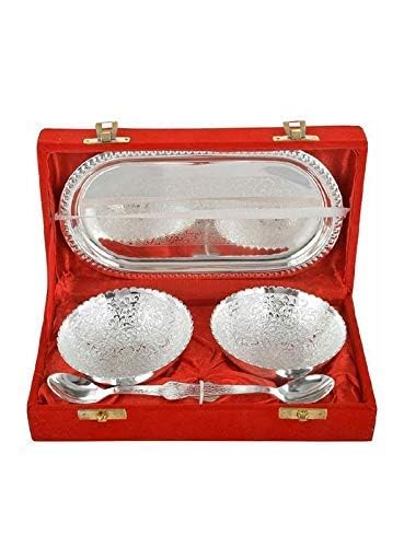 Elegant Silver-Plated Bowl, Spoon & Tray Set – Lightweight Dessert & Dry Fruits Serving | Perfect for Diwali, Christmas, Eid, Weddings & Home Decor