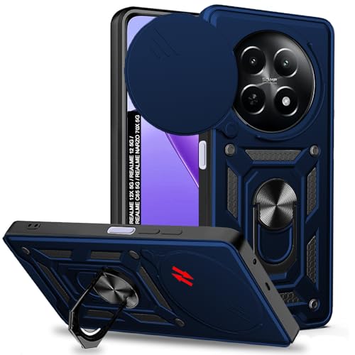 Image of AESTMO Tough Armor Realme 12X / 12 / C65 / Narzo 70X 5G Back Case Cover | Ring Holder & Sliding Camera Shield | 360 Degree Protection Back Case Cover for Realme 12X / 12 / C65 / Narzo 70X 5G (Blue)