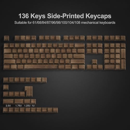 Image of dagaladoo Brown Keyboard keycaps,Double Shot PBT keycaps | Shine Through Keycaps dye-sub,Side Print,Cherry Profile keycaps for Mechanical Keyboard,Walnut Textures