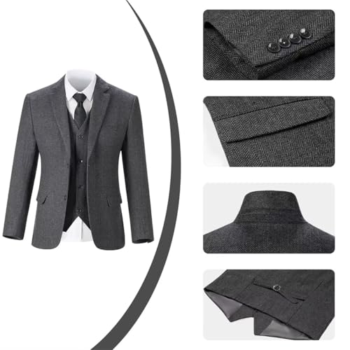 Retro Mens 3 Piece Suit Tweed Herringbone Slim Fit Suits Groomsmen Brown Tuxedos Set Prom Jacket Blazer Vest Pants for Men3