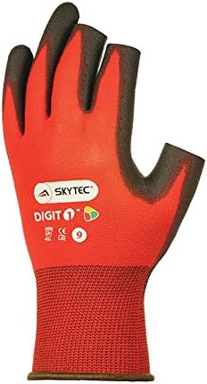 Skytec DIGIT 1 Pair Red Nylon Safety Work Gloves with Polyurethane (PU) Coating that Provides Abrasion and Tear Resistance - Medium