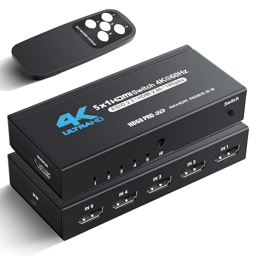 Image of [Upgrade] NEWCARE 4K@60Hz HDMI Switch 5 in 1 Out with Type-C Charging Cable, HDMI Switcher with IR Remote,5 Port HDMI Selector Box Support HDMI 2.0, Compatible with TV PS5 /4 Xbox Laptops PC Projector
