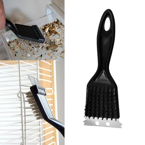 Image of 2 Pack Bird Droppings Cleaning Brush with Scrapper Stainless Steel Bird Cage Brush Bird Poop Remover Birdcage Stain Cleaning Tool for Bird Cage and Surface Cleaner Spray Scrubbing Wipes