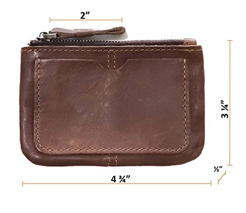 Image of Genuine Leather Coin Purse Pouch for Women Men Vintage Cowhide Grain Leather Slim Mini Wallet Metal Zipper with Real Leather handle, #02 Dark Blue, 1-Pack, Retro Vintage