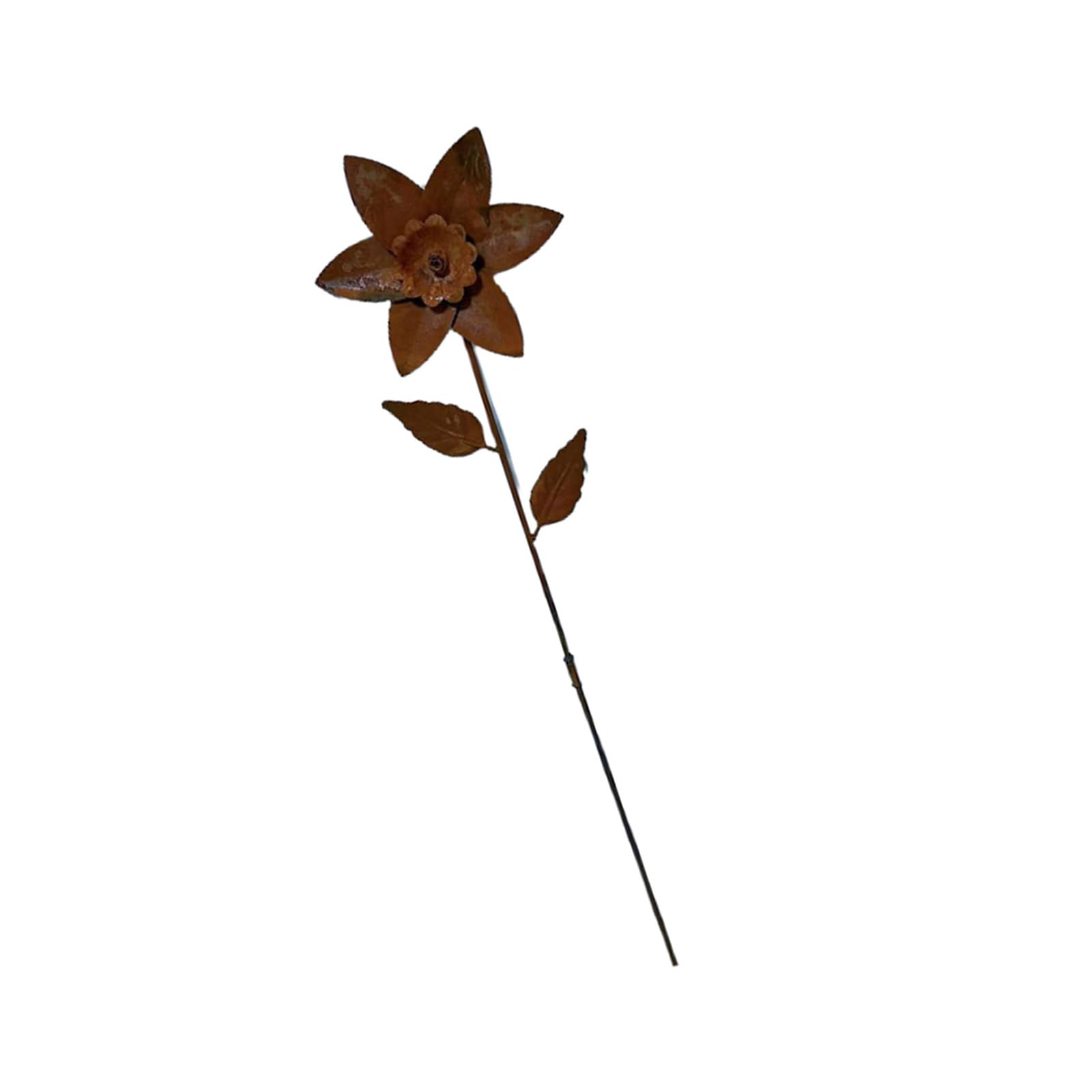 Sculpture extérieure naturelle résistante intempéries et piquet fleur en métal rouille