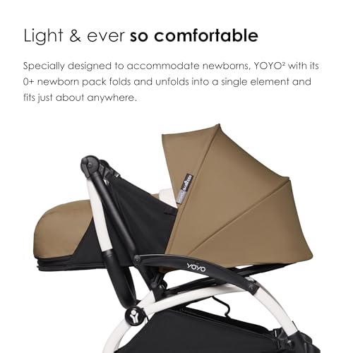 Image of BABYZEN YOYO Foldable Stroller - Includes Newborn Pack (Toffee), White Frame & 6+ Color Pack (Toffee) - Suitable for Newborn Up to 22 kg, Lightweight, Mattress, Canopy, Head Support & Foot Cover