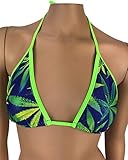 Exotic Dancewear Triangle Bikini Top Marijuana Print Classic Bikini Top Sparkle Swimwear Beachwear Swimsuit Rave Outfits clubwear Polewear