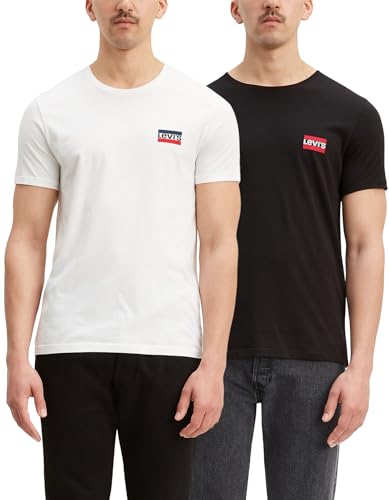 Image of Levi's Men's 2-Pack Crewneck Graphic Tee T-Shirt, Sportswear White/Mineral Black, Slim Fit L